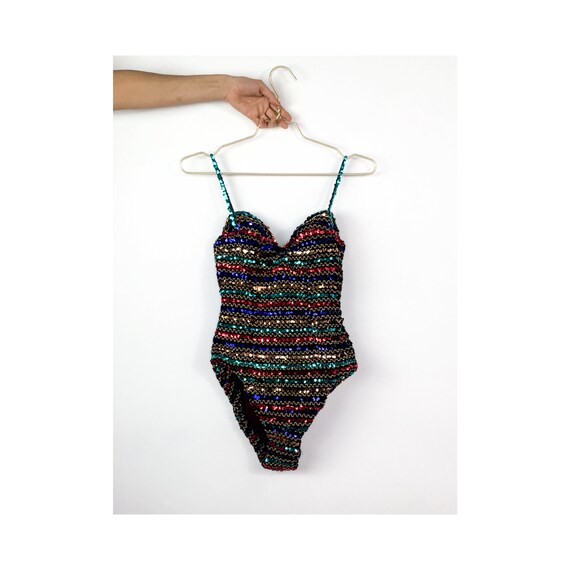 60S/70s vintage sequinned rainbow leotard/bodysuit