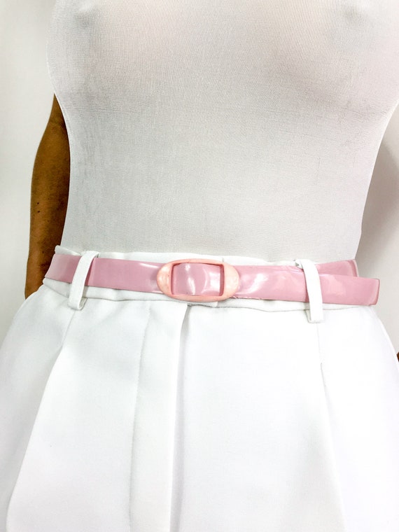70s/80s vintage thin vinyl waist belt. Light pink… - image 5