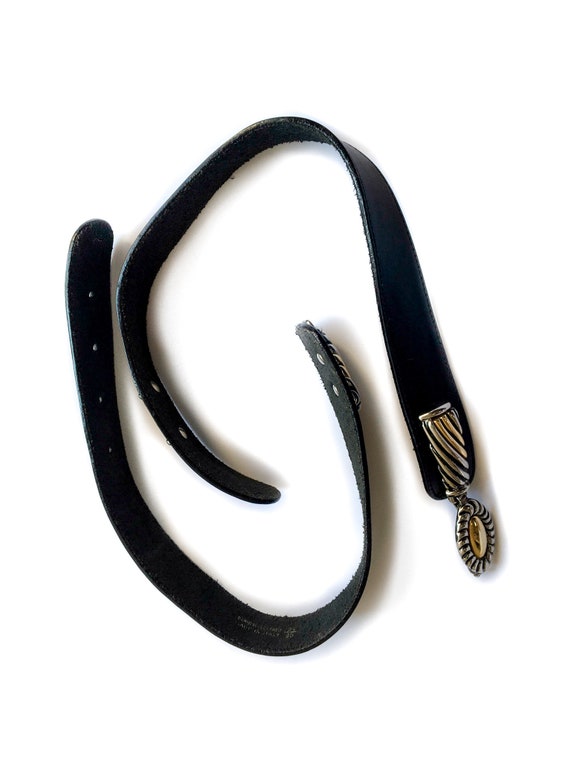 80s/early 90s vintage black leather belt. Two-str… - image 9