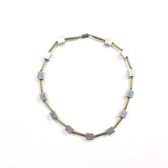 Vintage 80s necklace, little silver cubes and lon… - image 2