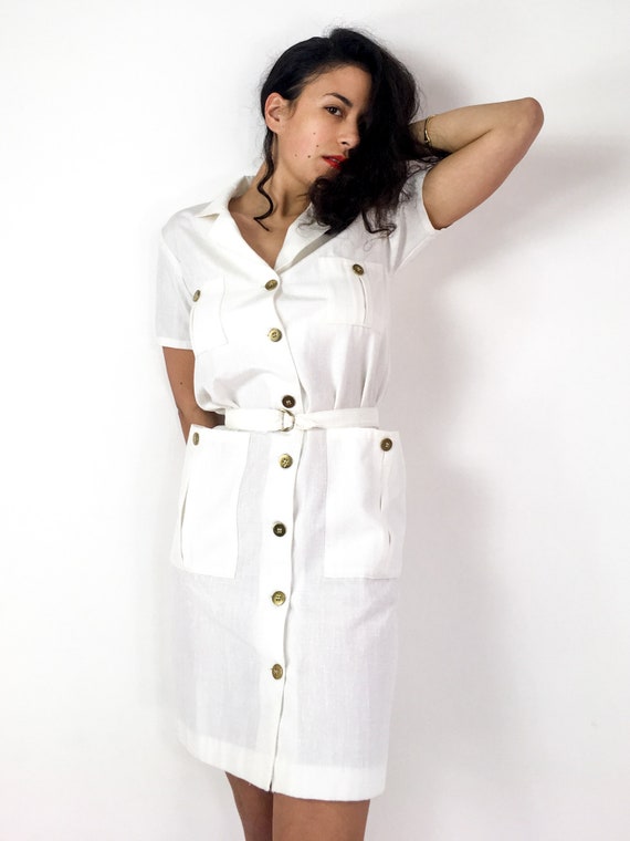 70s/80s vintage white shirtdress with matching be… - image 6