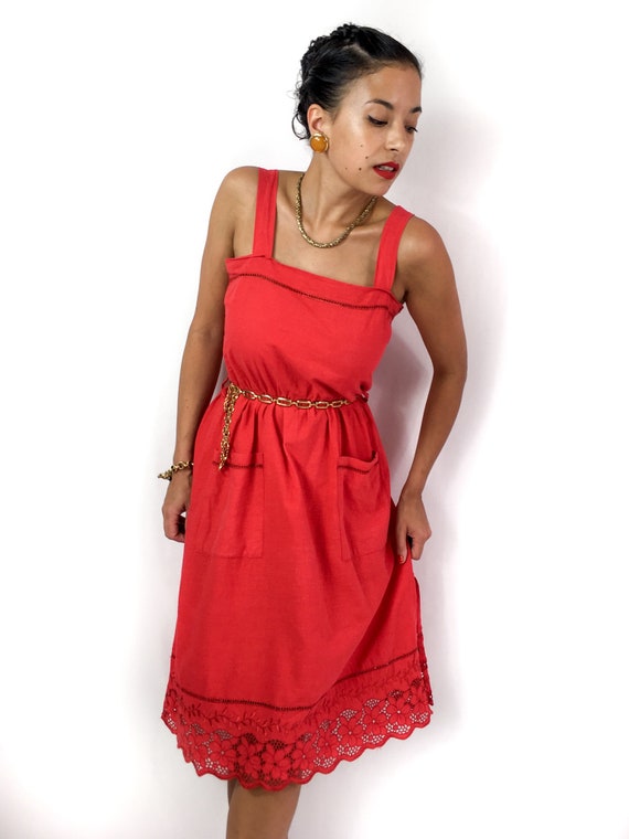60s/70s vintage red sheath dress. Prairie vibes. … - image 8
