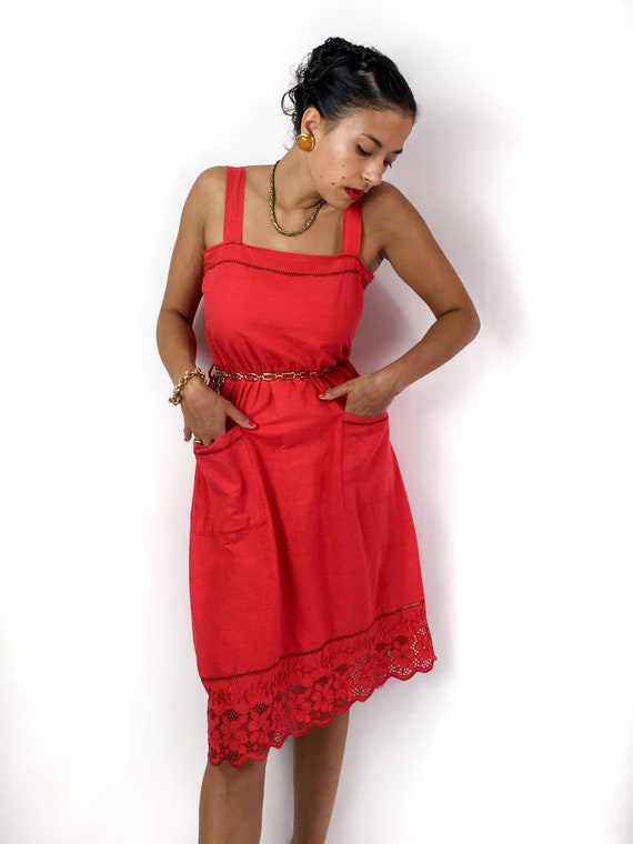 60s/70s vintage red sheath dress. Prairie vibes. … - image 9