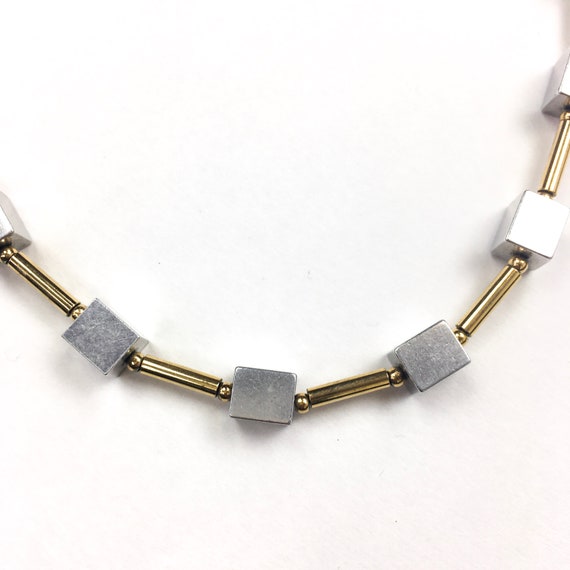Vintage 80s necklace, little silver cubes and lon… - image 4
