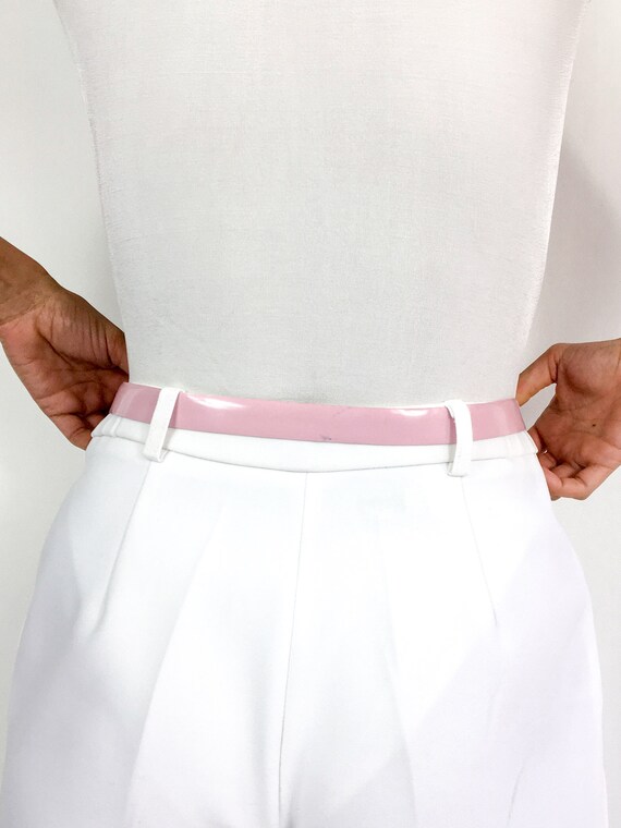 70s/80s vintage thin vinyl waist belt. Light pink… - image 3