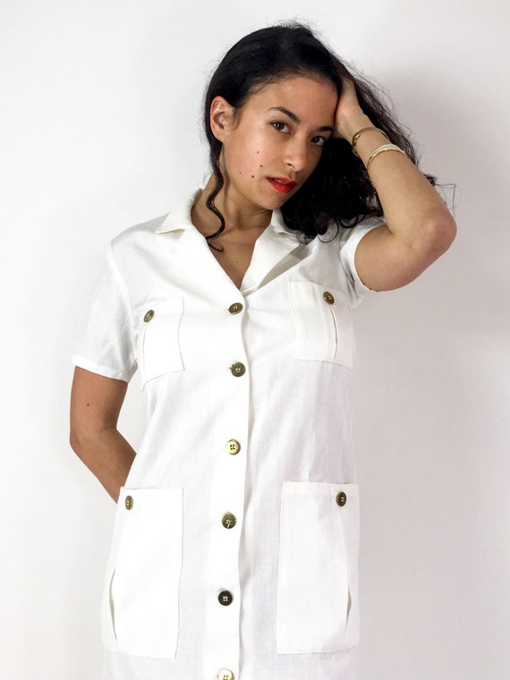 70s/80s vintage white shirtdress with matching be… - image 3