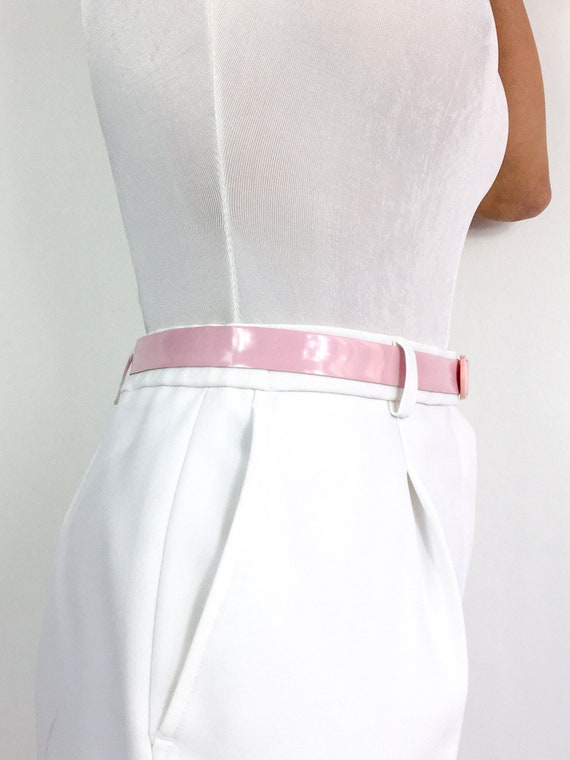 70s/80s vintage thin vinyl waist belt. Light pink… - image 2