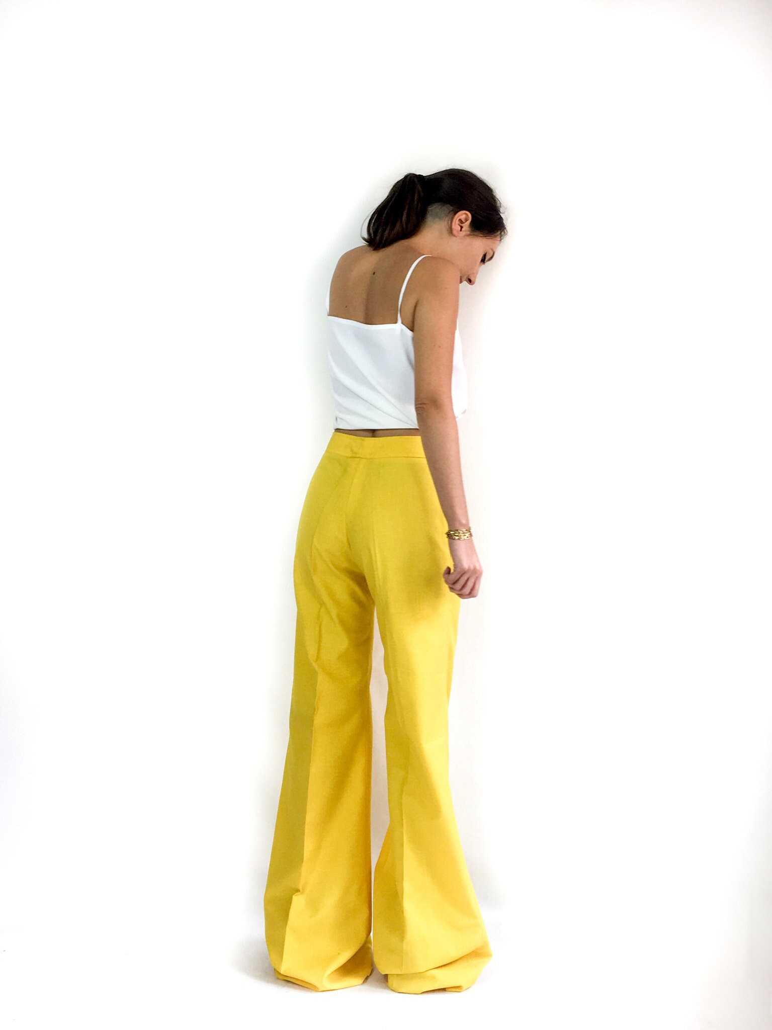 60s Vintage High waist Yellow Bell bottom Pants. Very Very Retro