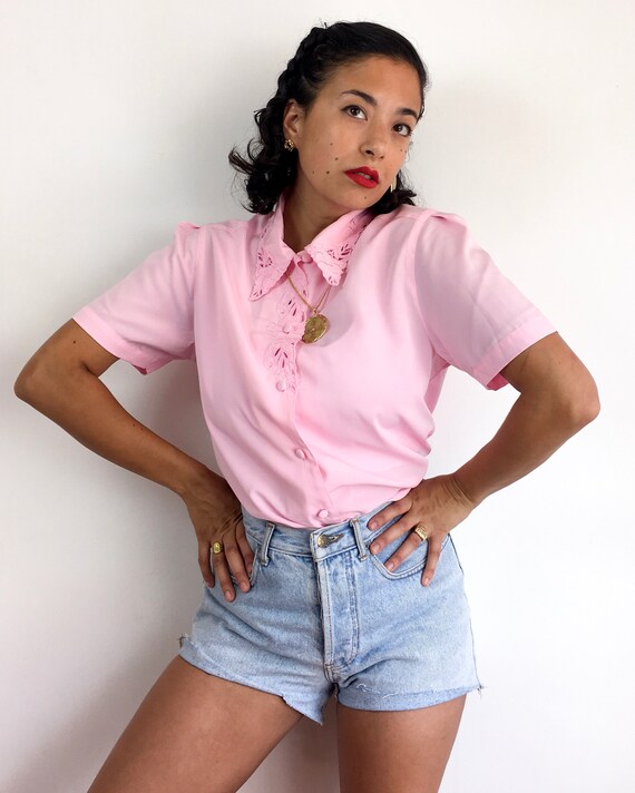 hot pink short sleeve blouse