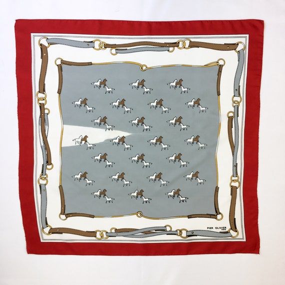 80s vintage Pier Olivier equestrian theme scarf Gem