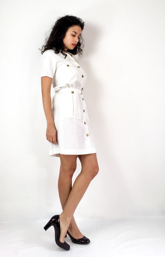 70s/80s vintage white shirtdress with matching be… - image 2