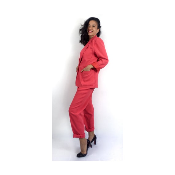 80s vintage strawberry pink pant suit