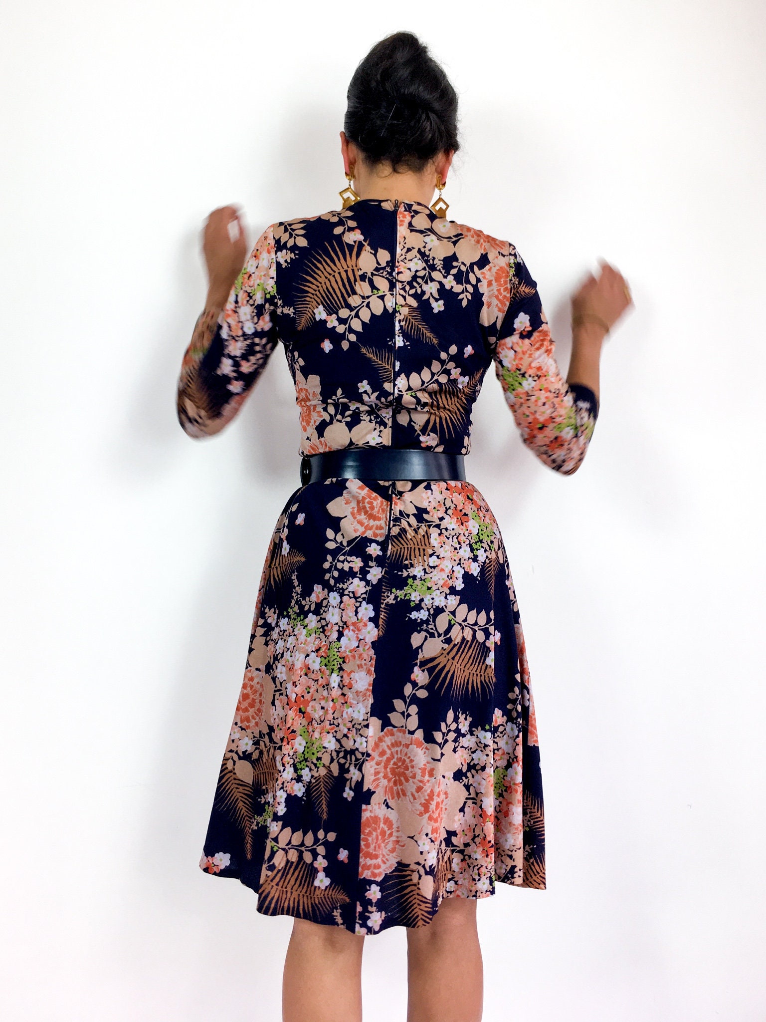 70s Vintage Floral Print Chiffon Dress With a Long Row of - Etsy