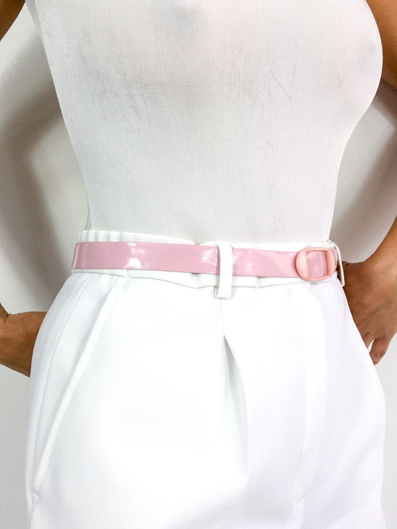 70s/80s vintage thin vinyl waist belt. Light pink… - image 4