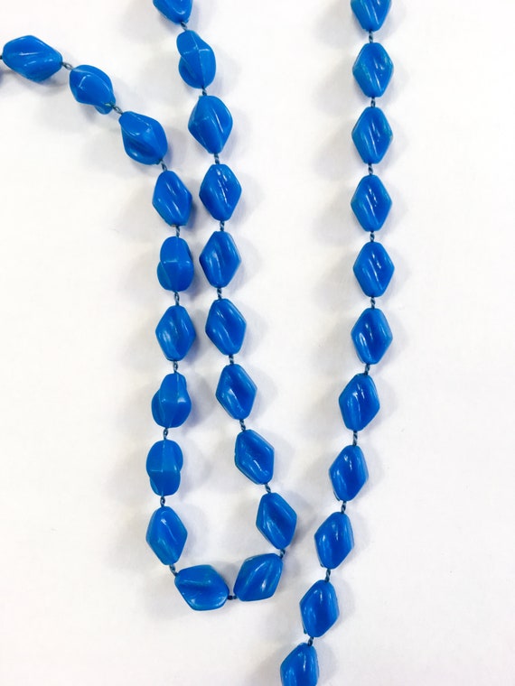 Collier Long Perles Bleues Vintage Années 70 - état Très Correct