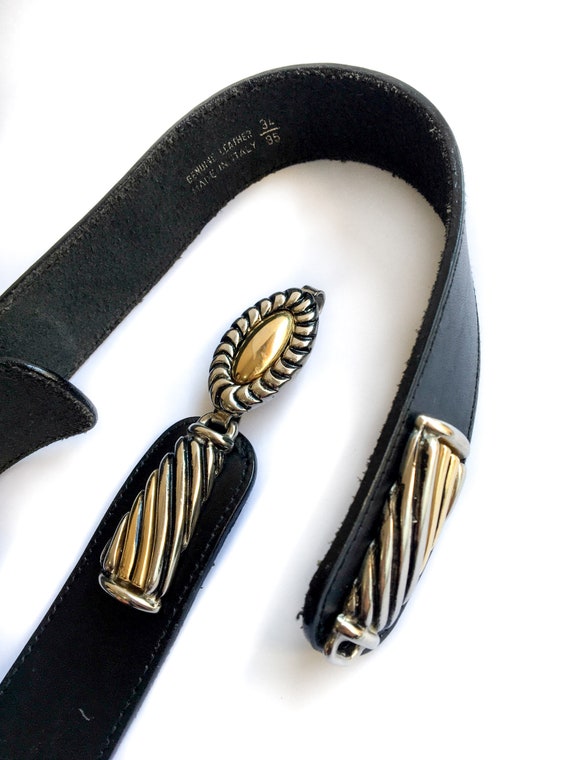 80s/early 90s vintage black leather belt. Two-str… - image 8