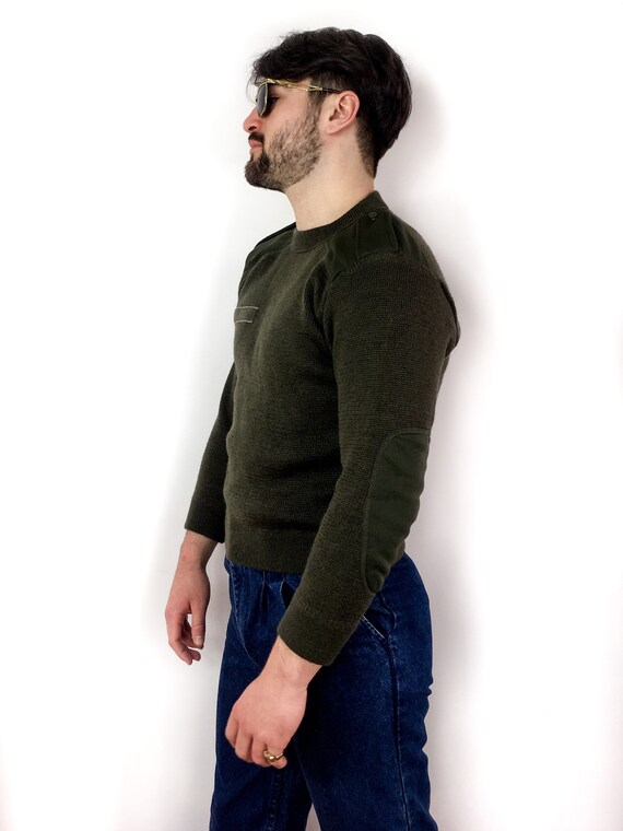 80s vintage khaki unisex wool sweater. French mil… - image 10