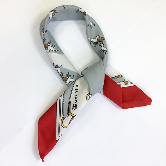 80s vintage Pier Olivier equestrian theme scarf Gem