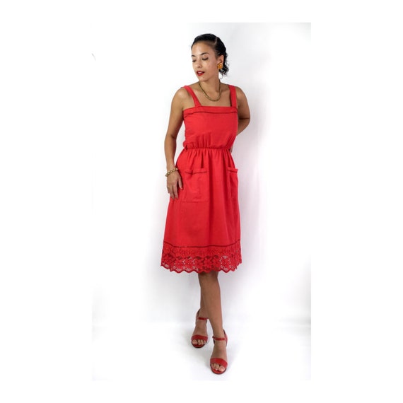 60s/70s vintage red sheath dress. Prairie vibes. … - image 1