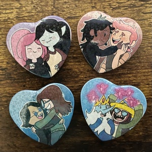 Adventure Time holographic heart-shaped buttons