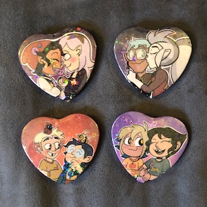 The Owl House holographic heart-shaped buttons