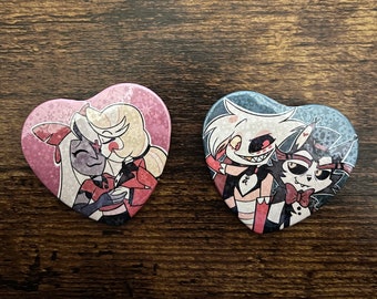 Chaggie & Huskerdust Holographic Heart Button Badges