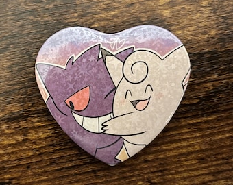 Gengar & Clefable holographic heart-shaped button