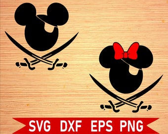 Pirate Mickey SVG Bundle - Pirate Mickey ears, Pirate Mickey dxf, Pirate Minnie svg - disney svg files for silhouette, files for cricut