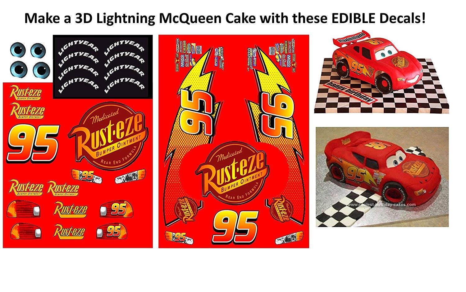Edible Lightning McQueen Decals for 3D Cars cake Cars cake Etsy