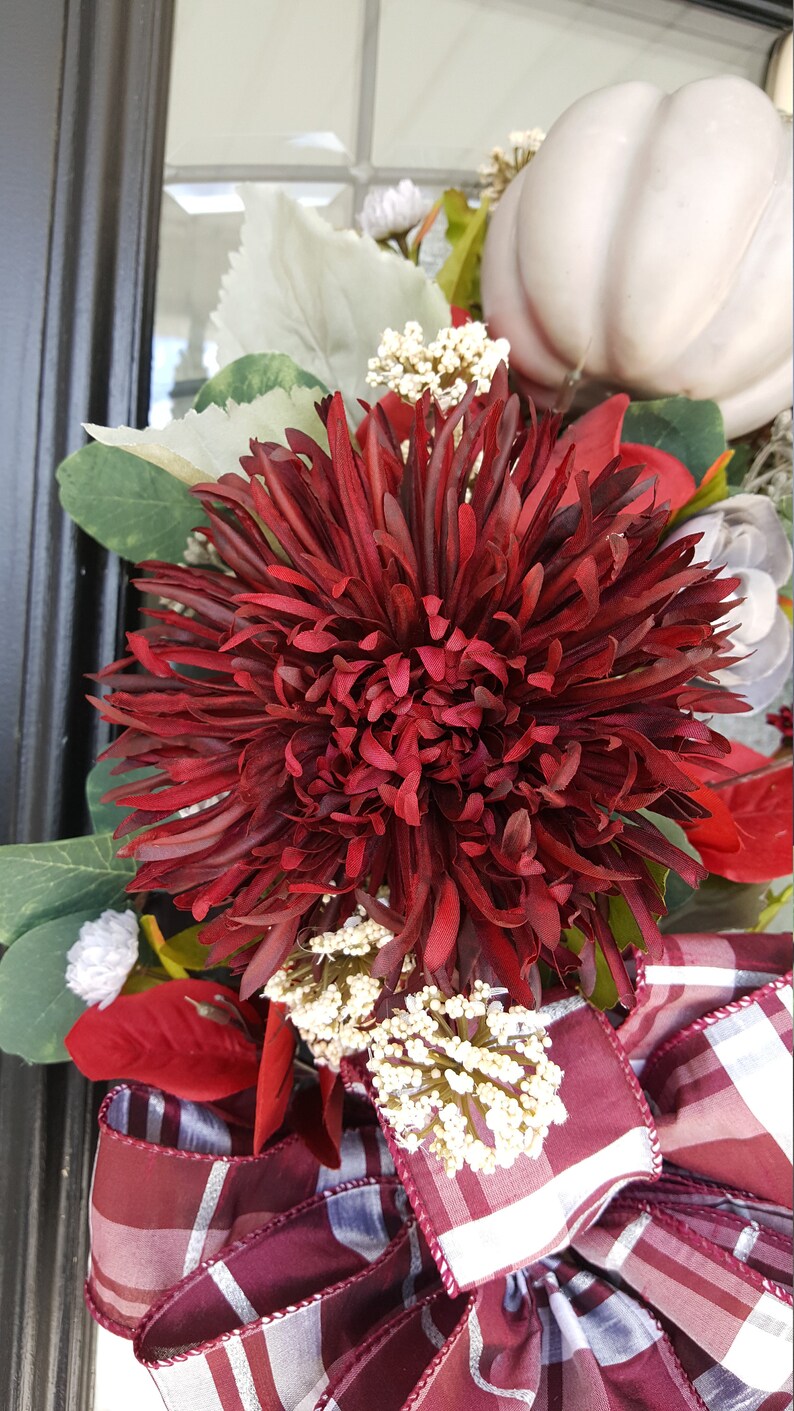 Elegant Fall Mum Wreath With Burgundy Cream and Gray Florals Etsy