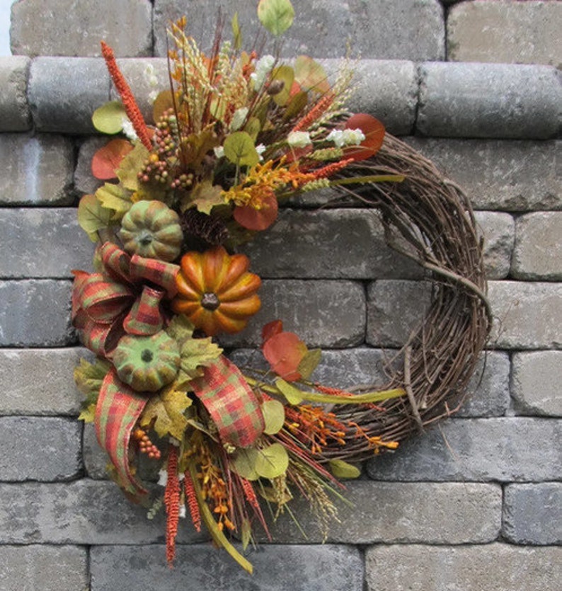 Best Fall Wreath Green Pumpkin Wreath Orange Pumpkin Wreath Fall Grapevine Wreath Autumn Pumpkin Wreath Fall Pumpkin Door Wreath