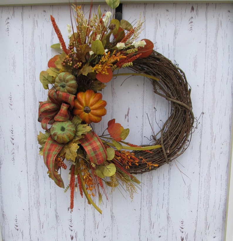 Best Fall Wreath Green Pumpkin Wreath Orange Pumpkin Wreath Fall Grapevine Wreath Autumn Pumpkin Wreath Fall Pumpkin Door Wreath