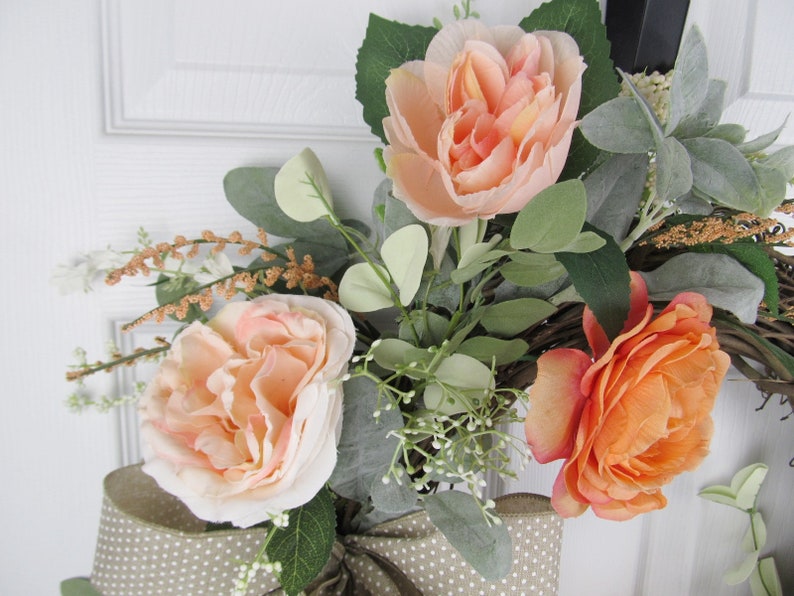 Coral Dahlia Wreath Eucalyptis Year Round Wreath Housewarming Wreath Coral Floral Wreath Coral Ranunculus Wreath Everyday Wreath