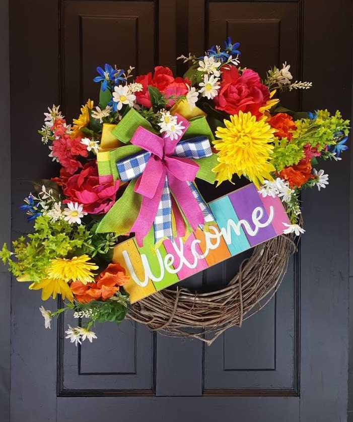 Everyday Welcome Wreath Vibrant Home Decor Spring Wreath | Etsy