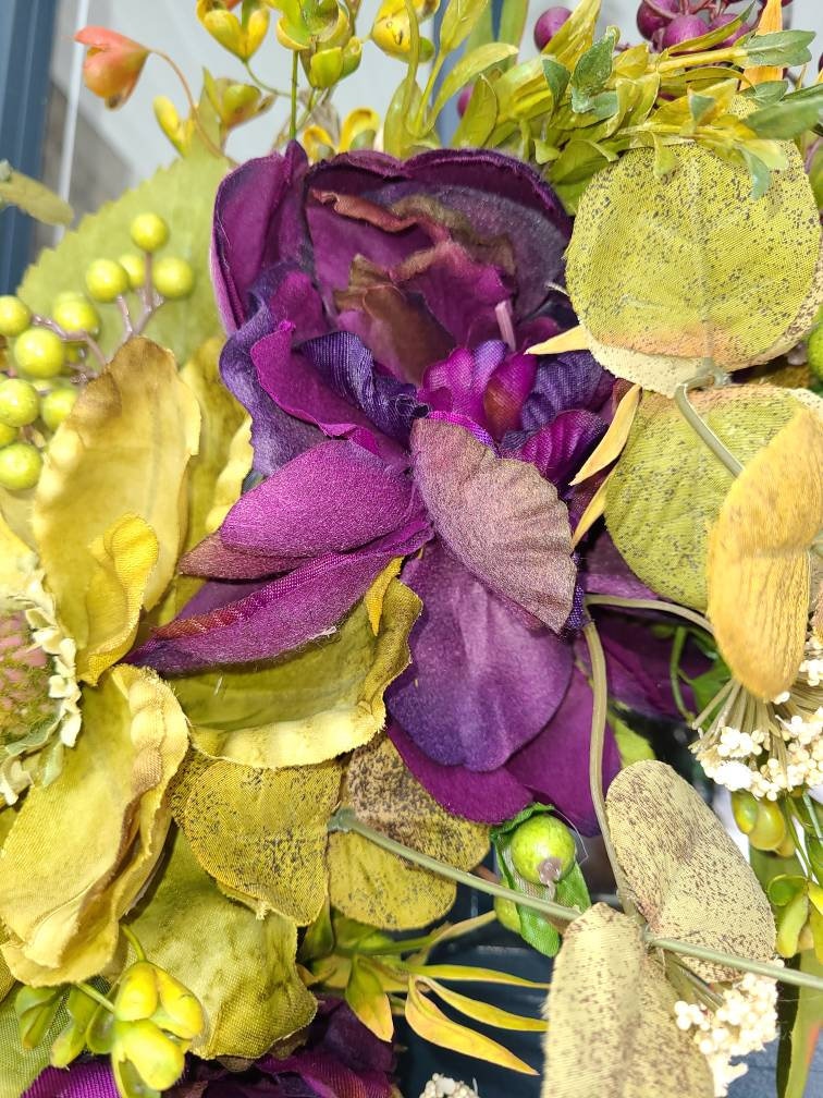 Country Fall Decor With Purple Peonies and Green Magnolias Etsy