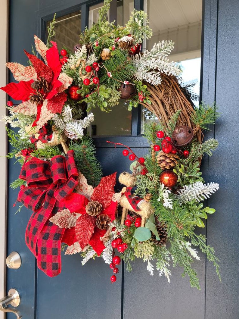 Rustic Reindeer Wreath Farmhouse Reindeer Wreath Christmas - Etsy
