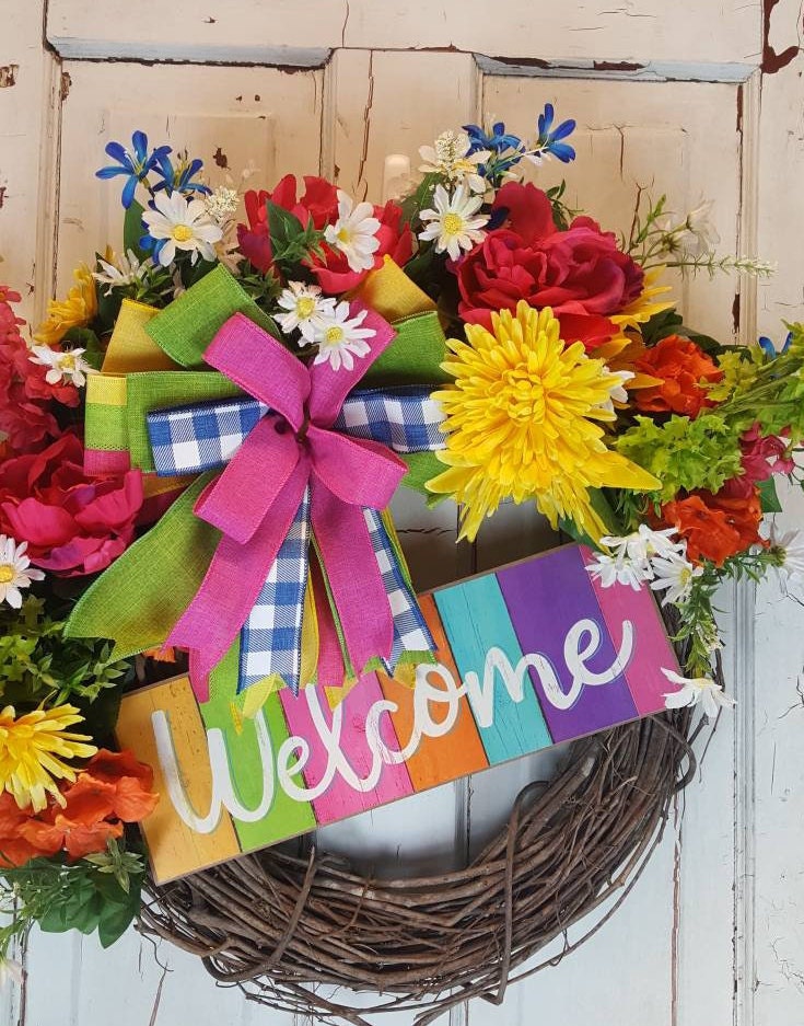Everyday Welcome Wreath Vibrant Home Decor Spring Wreath | Etsy
