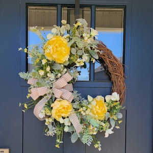 Everyday Yellow Peony and Lamb&#39;s Ear Wreath, Spring and Summer Wreath, Favorite Wreath, Decor for Porch