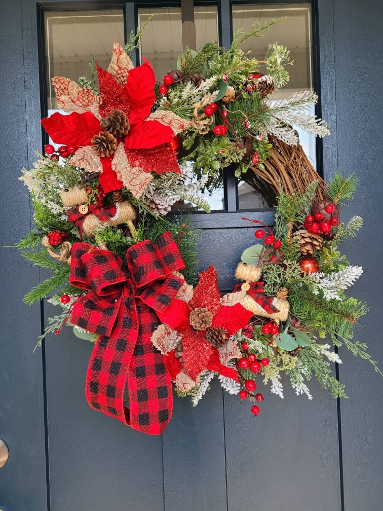 Rustic Reindeer Wreath Farmhouse Reindeer Wreath Christmas - Etsy