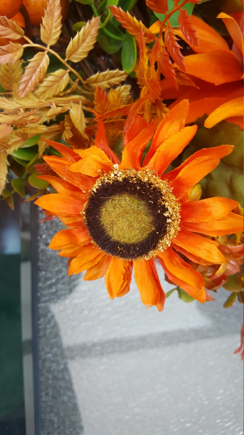 Fall Pumpkin Wreath with Sunflowers Outdoor Decor Autumn Wreath Housewarming Gift Grapevine Wreath for Door