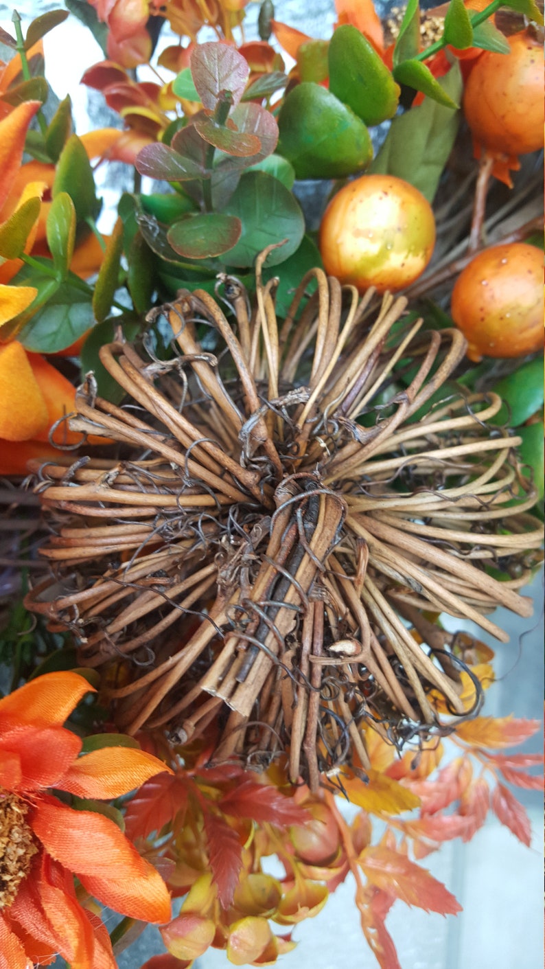 Fall Pumpkin Wreath with Sunflowers Outdoor Decor Autumn Wreath Housewarming Gift Grapevine Wreath for Door