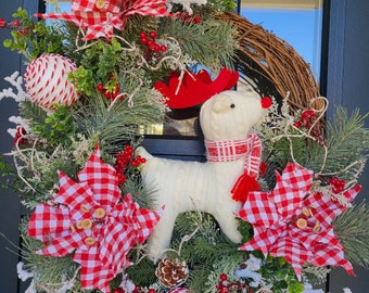 Red and White Wreath, Winter Deer Wreath, Favorite Holiday Wreath, Favorite Winter Wreath, Rustic Wreath, Farmhouse Wreath, Outdoor Decor