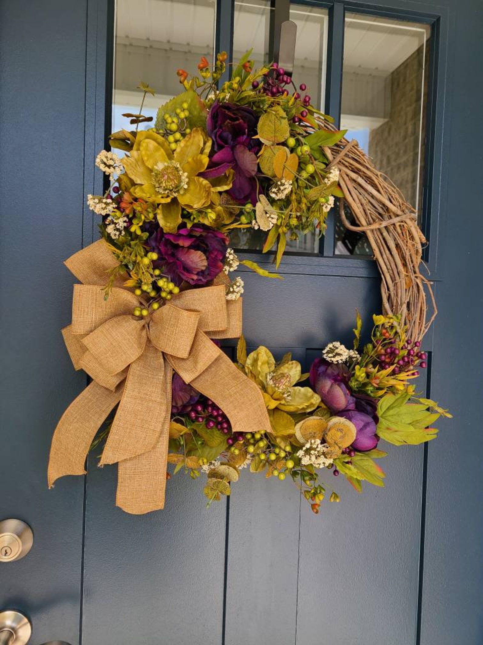 Country Fall Decor With Purple Peonies and Green Magnolias Etsy