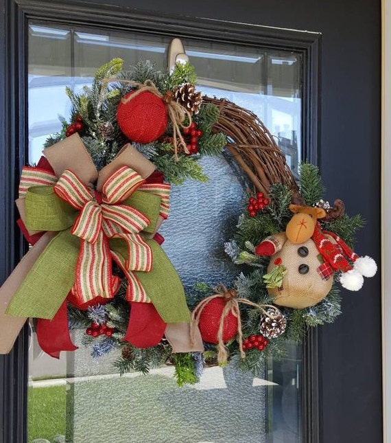 Rustic Moose Grapevine Wreath For Outdoor Decor Farmhouse Etsy
