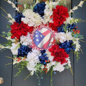 Patriotic Wreath for Front Door, 4th of July Wreath, Memorial Day Wreath, Red White and Blue,  USA Wreath, Rustic Americana
