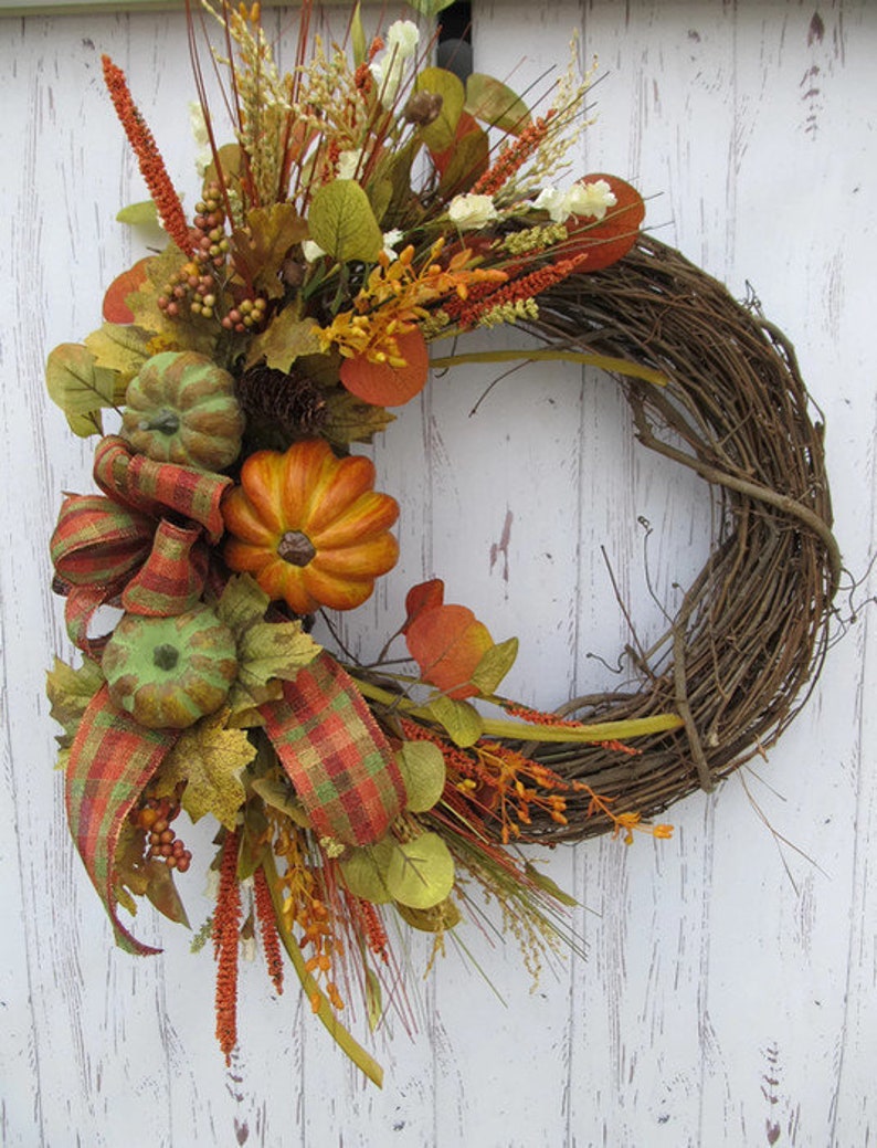 Best Fall Wreath Green Pumpkin Wreath Orange Pumpkin Wreath Fall Grapevine Wreath Autumn Pumpkin Wreath Fall Pumpkin Door Wreath