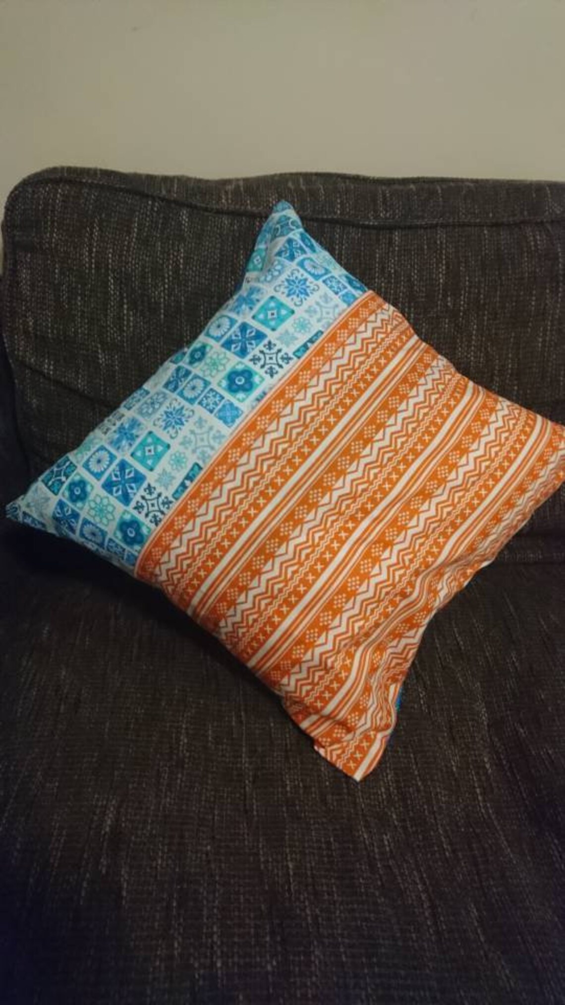 Blue and Orange Home Made Cushion Etsy