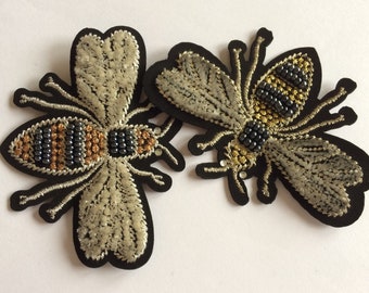 Handmade Beaded Bee Applique – Embroidered Insect Patch, DIY Brooch (5.5cm)