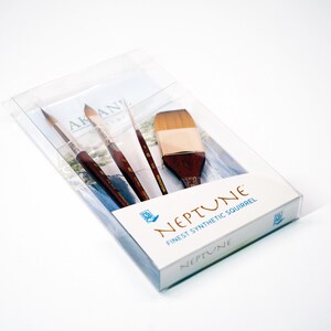 May include: A set of three paint brushes in a clear plastic package. The brushes are labeled "Neptune Finest Synthetic Squirrel".