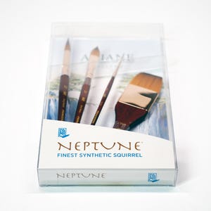 May include: A set of three paint brushes in a clear plastic box. The brushes are labeled "Neptune Finest Synthetic Squirrel".